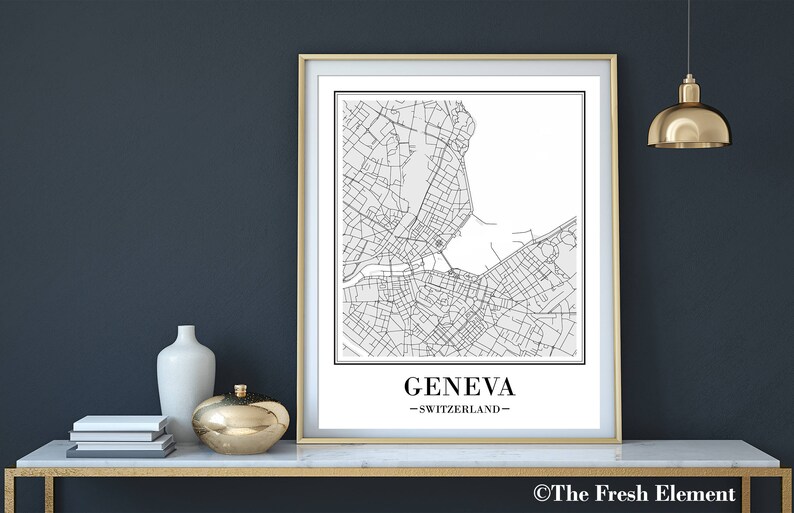 Geneva Map Geneva Print Geneva Poster Geneva Switzerland Map Etsy