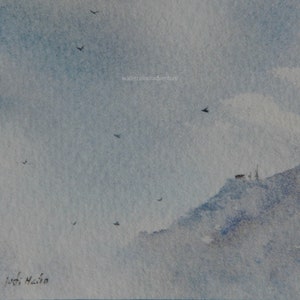ACEO originale, aquarelle originale, aquarelle paysage, aquarelle montagne, carte cadeau