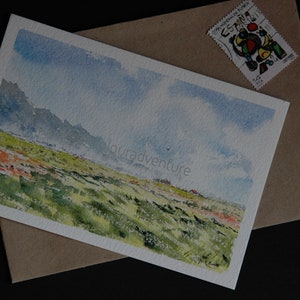 Carte postale aquarelle originale, aquarelle paysage, aquarelle montagne, carte voyage, cadeau postale