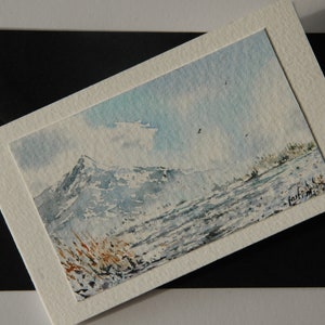 Mini carte de voeux, aquarelle originale, aquarelle paysage, aquarelle montagne, aquarelle rivière, carte cadeau, aquarelle hiver