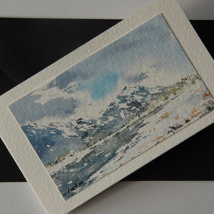 Mini carte de voeux, aquarelle originale, aquarelle paysage, aquarelle montagne, aquarelle rivière, carte cadeau, aquarelle hiver