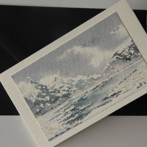 Mini carte de voeux, aquarelle originale, aquarelle paysage, aquarelle montagne, aquarelle rivière, carte cadeau, aquarelle hiver