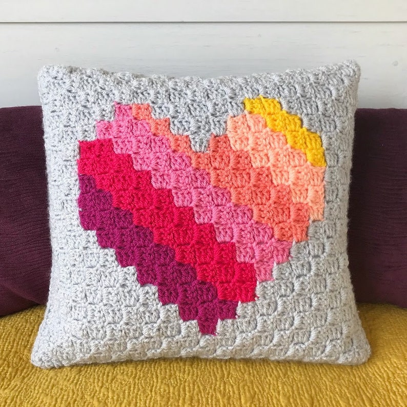 Love Heart c2c Crochet Cushion Pattern image 2