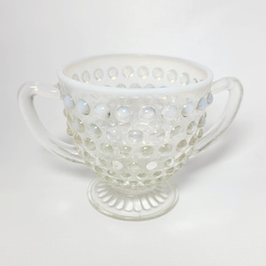 Anchor Hocking MOONSTONE Vintage Glass Sugar Bowl Two Handles Opalescent  Hobnail