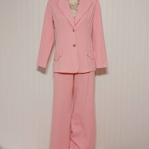 True Vintage 1970s Pink Pant Suit Blazer, Textured cotton/polyester