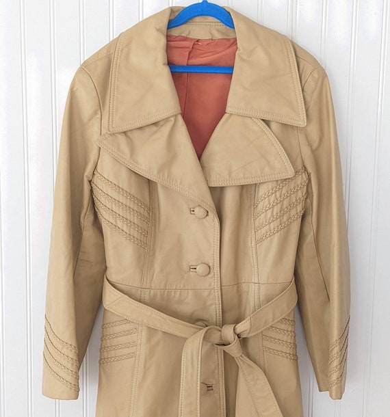 Vintage 1970's Lady's Leather Trench Coat Belted … - image 1