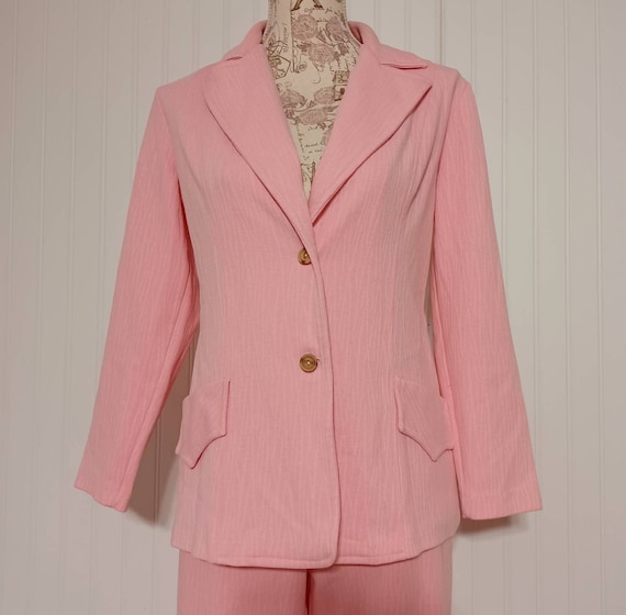 True Vintage 1970s Pink Pant Suit Blazer, Texture… - image 2