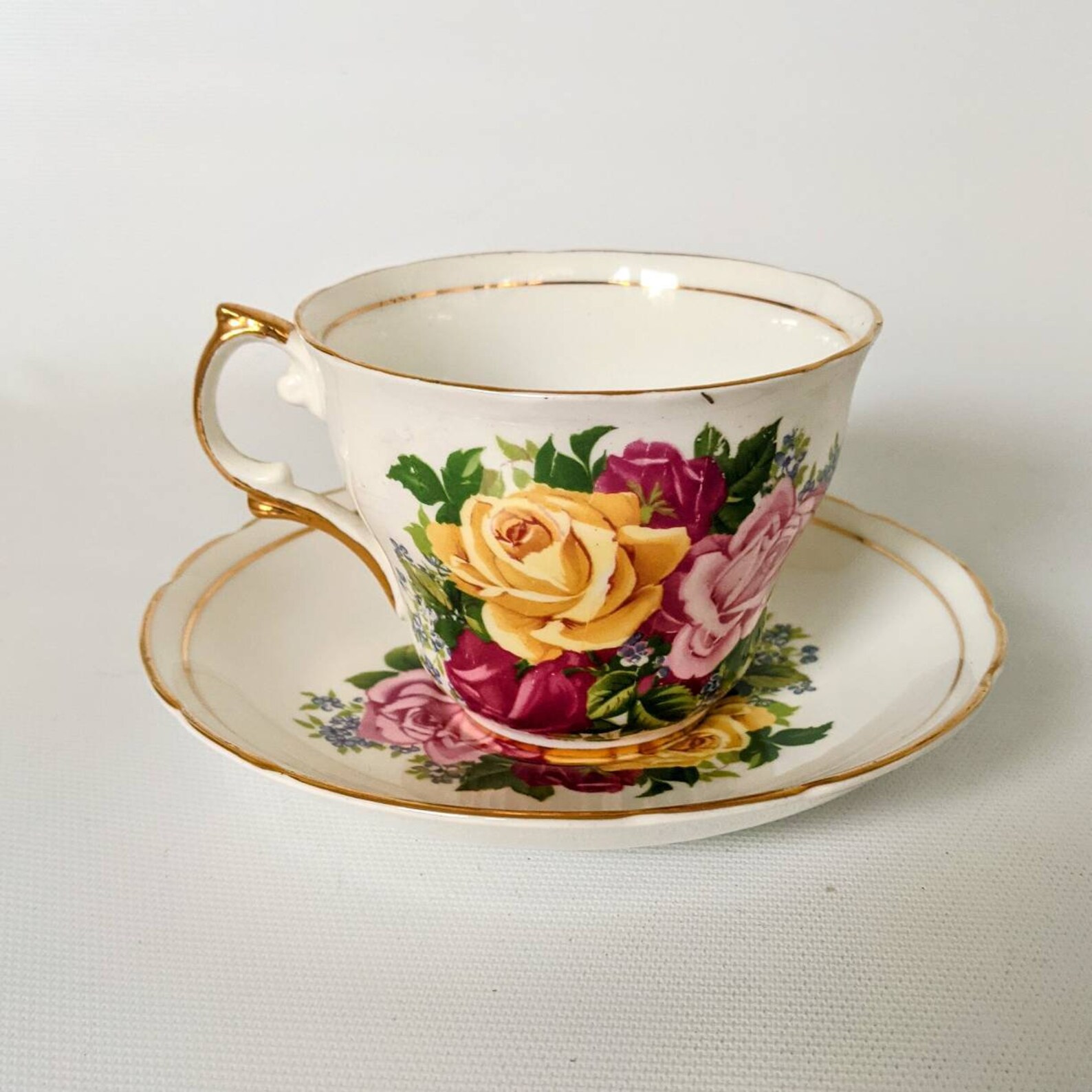 Royal Ascot Bone China Tea Cup And Saucer Yellow and Burgundy Etsy