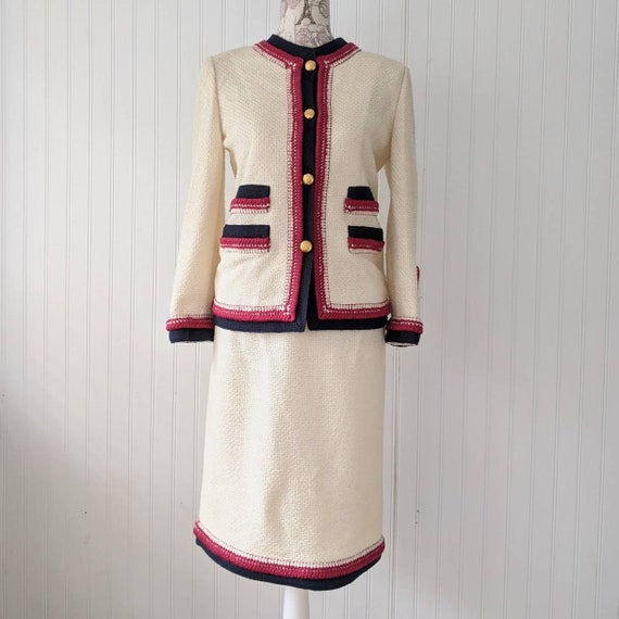 Vintage 1970s Adolfo Knit Boucle Suit Skirt and Ja