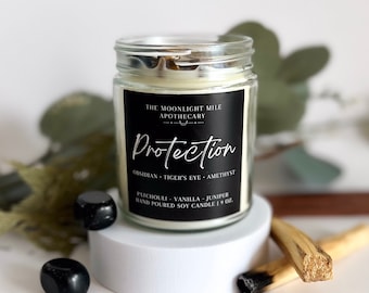 Handmade Protection Crystal Candle | Soy Wax + Black Tourmaline | Spiritual Home Decor Gift