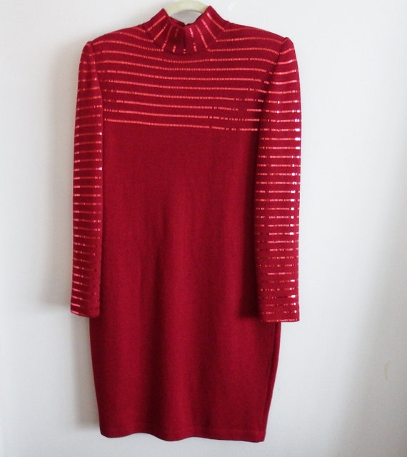 NWT St. John by Marie Gray Red Sequin Mock Neck Kn
