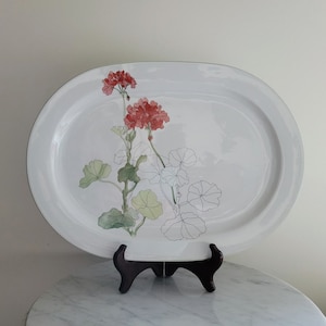 Gorgeous Porcelain Block Spal Portugal Watercolors Geranium Oval Serving Platter