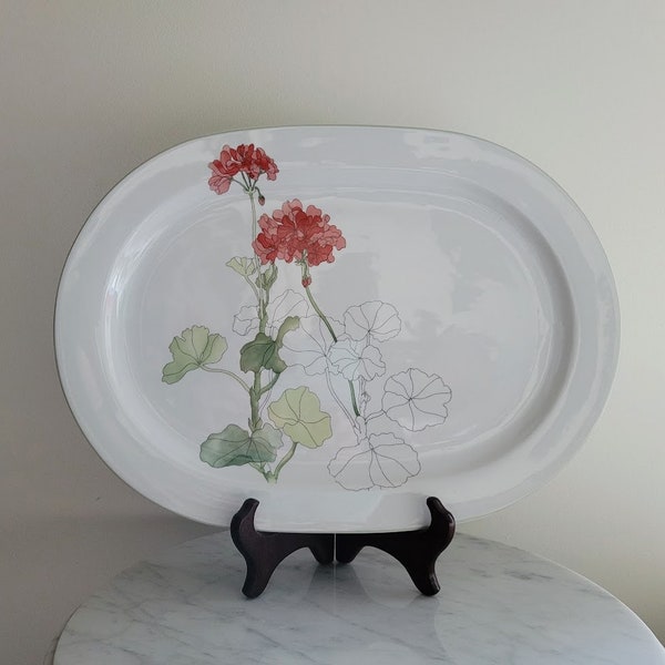 Gorgeous Porcelain Block Spal Portugal Watercolors Geranium Oval Serving Platter