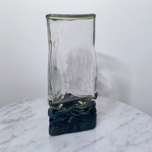 Vintage David New-Small Sterling Studio Art Glass Triangular Vase NSSG 1992, Blue and Turquoise