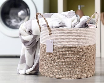 Large Woven Collapsible Eco Friendly Laundry Basket 15 x 13 inches Home Decor Storage and Hamper, Blanket/Towel Holder