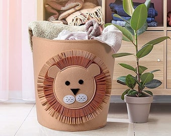 Fieans Nursery Storage Bin Cute Felt Basket Toys Organizer Large Foldable Hamper for Home Closet Laundry Lion 