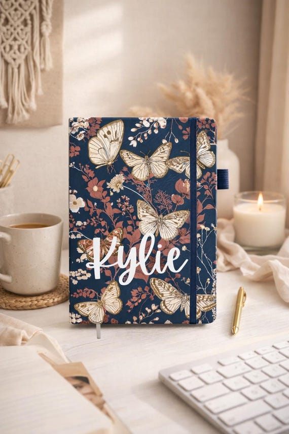 Personalized Butterfly Notebook | Custom Name Hardcover Journal, Planner Gift