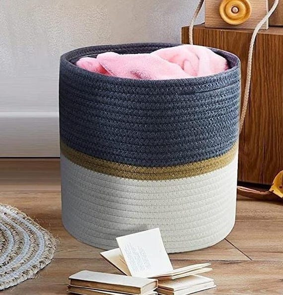 Gray, White, Beige 12" x 12" Eco Friendly Rope Storage Basket, Kids Hamper, Toy Storage, Laundry Hamper, Pot  Planter, Blanket/Towel Holder