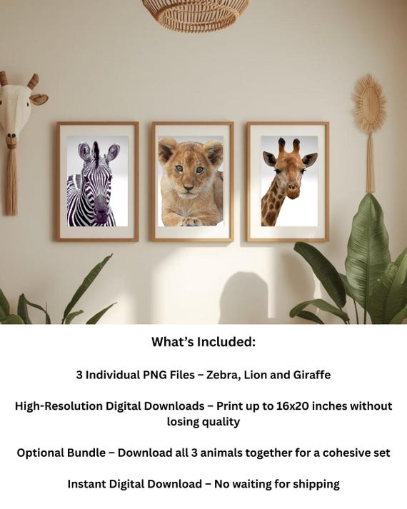 Safari Animal Nursery Print | Lion, Zebra, Giraffe (Digital Download)