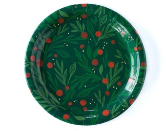 Holly Plate / Christmas Plate / Holiday Party / Holiday Plate / Christmas Holly Plate / Christmas Party Plate / Red and Gold Noel Plate