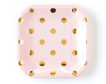 pink and gold paper plates