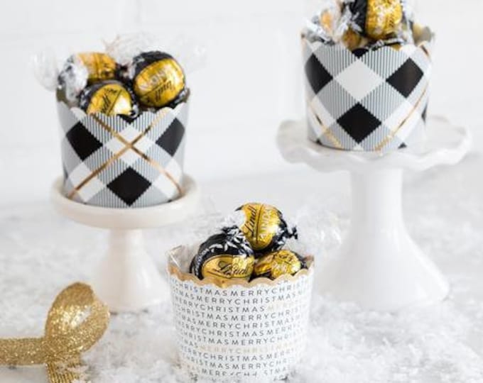 Buffalo Plaid and Gold Treat Cups Merry Christmas Treat Cups Treat Cups Baking Cups Christmas Treat Cups Holiday Treat Cup