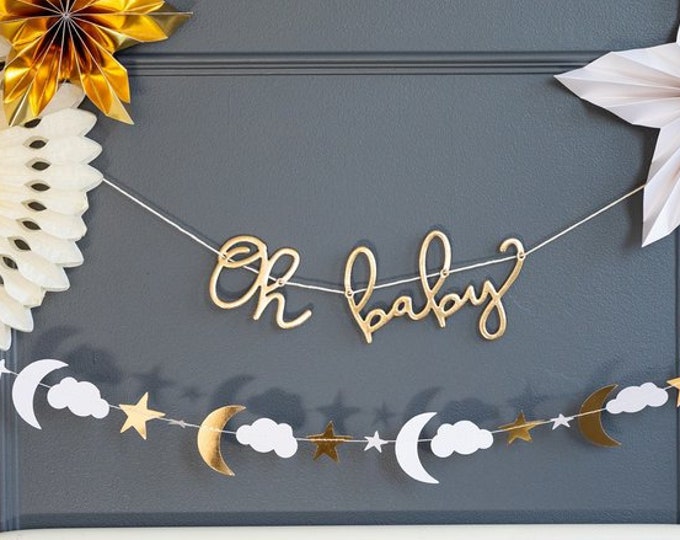 Oh Baby Banner Gold Oh Baby Shower Oh Baby Shower Twinkle Twinkle Baby Shower Baby Shower Banner