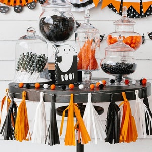 Halloween Tassel Banner / Black and Orange Banner / Party Banner / Tissue Tassel Banner / Black and Orange Decor / Halloween Decorations image 1