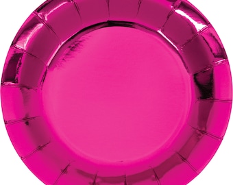 Hot Pink Foil Dessert Plates / Sweet 16 Birthday / 21st Birthday / Birthday Party / Bachelorette Party / Grad Party / Pink Metallic Plates
