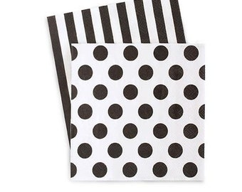 Black and White Napkins / Black and White / Black Stripe Napkins / Black Polka Dot Napkins / Black Napkins