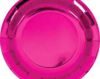 Hot Pink Foil 9" Party Plates / Pink Birthday Party / Bridal Shower / Bachelorette Party Plates / Girl Birthday Party / Graduation Party