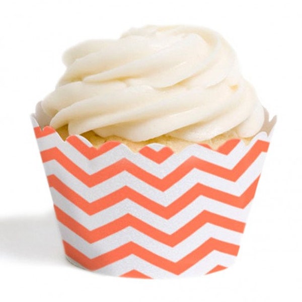 Coral Chevron Cupcake Wrappers / Cupcake Wrappers / Coral Party Decor / Coral Chevron / Coral Cupcake Wrappers