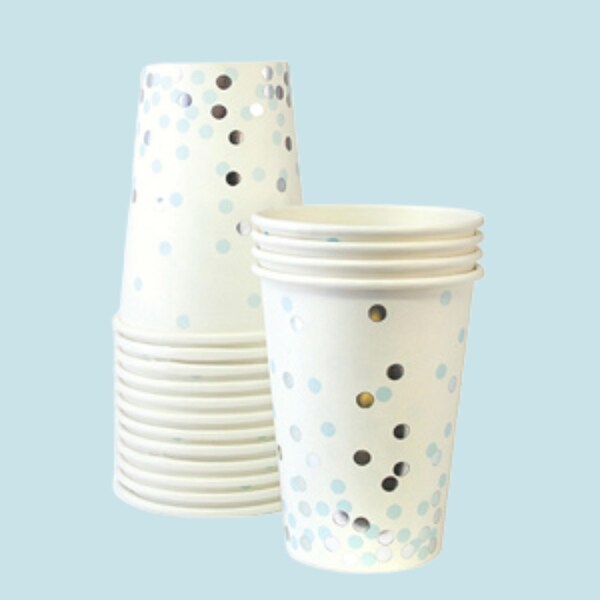 Blue and Silver Confetti Paper Cups | 12 Pack - 9oz Party Cups |Birthday, Baby Shower, Bridal Shower Graduation, Tableware | Modern Party