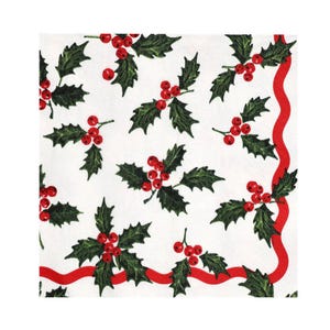 Holly White Christmas Paper Napkins - Eco-Friendly Holiday Tableware / Christmas Party Tableware / Holly Jolly Christmas / Elegant Christmas