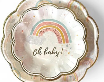 Boho Rainbow Baby Shower Plates / Rainbow Baby Shower / Baby Shower Plates / Oh Baby / Gender Neutral Shower / Gender Reveal / Baby Sprinkle