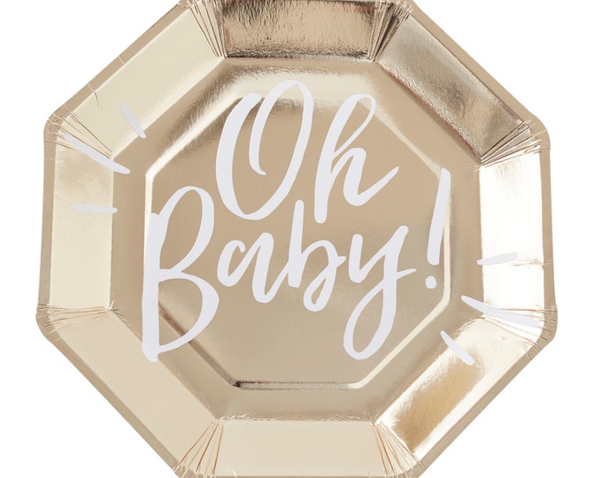 Oh Baby Plates /baby Shower Plates / Baby Shower Paper Plates / Gold