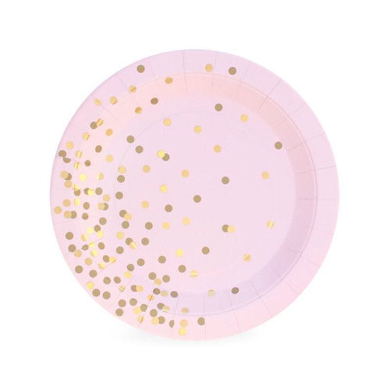 Pink Confetti Paper Plates / Pink and Gold Paper Plates / Pink and Gold Confetti Plate / Baby Shower Paper Plate / Bridal Shower Paper Plate image 1