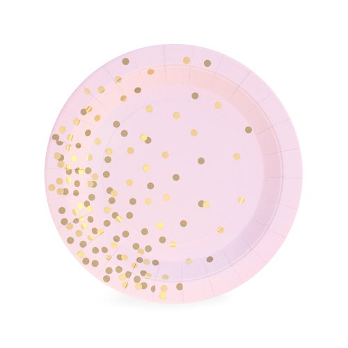 Pink Confetti Paper Plates / Pink and Gold Paper Plates / Pink and Go…