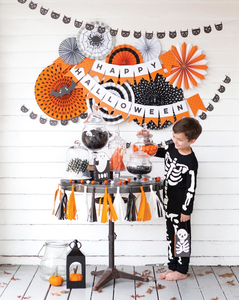 Halloween Tassel Banner / Black and Orange Banner / Party Banner / Tissue Tassel Banner / Black and Orange Decor / Halloween Decorations image 3