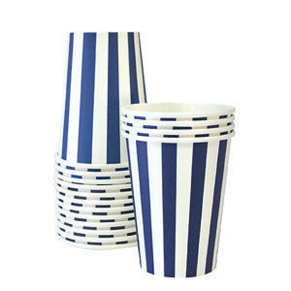 Navy and White Cups / Navy and White Stripe Cup / Navy Stripe Cup / Nautical Cup / Navy Cups /