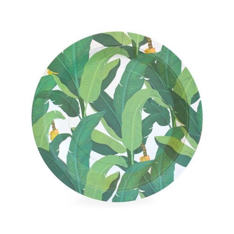 Tropical Patterned Plates Green and White Plates Tropical Plates Moana Party Luau Tropical Party Troppo Plates Jungle Party