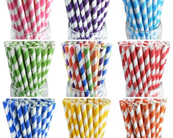Striped Paper Party Straws | Eco Friendly Drinking Straws for Birthday Baby Shower Wedding | Striped Paper Straws | Colorful Paper Straws