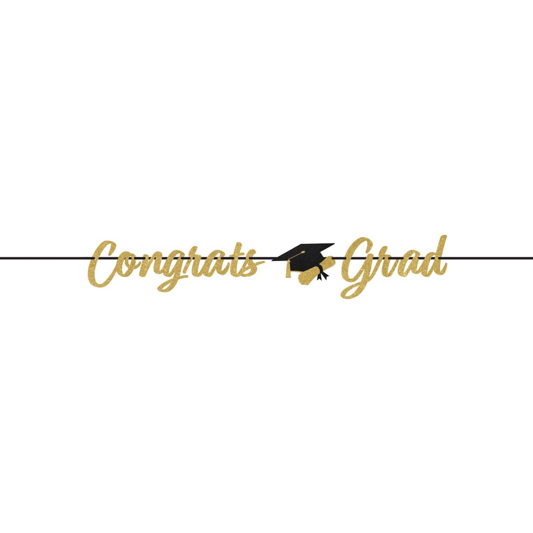 Congrats Grad Gold Glitter and Black Ribbon Banner | Graduation Party ...