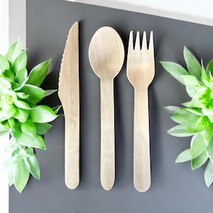 Wooden Utensils / Wood Utensils / Flatware Sets / Disposable Silverware / Biodegradable Silverware / Party Silverware