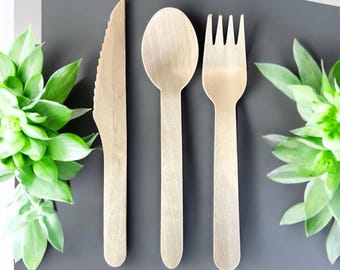 Wooden Utensils / Wood Utensils / Flatware Sets / Disposable Silverware / Biodegradable Silverware / Party Silverware