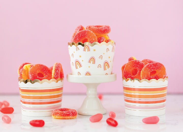 Boho Rainbow Baking Cups Rainbow Gold Foil Treat Cups Baking Cups Striped Baking Cups Pink and Mint Baking Cups Treat Cups