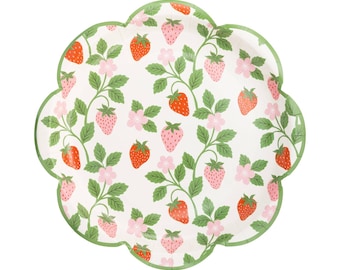 Berry First Birthday Paper Plates | Berry Vine Scalloped Plates | 9.3 Inch | Set of 8 | Garden Party Tableware