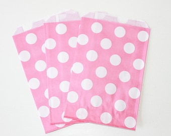 Bright Pink Polka Dot Favor Bag / Pink Favor Bag / Pink Treat Bag / 12 bags / 7 x 4.75