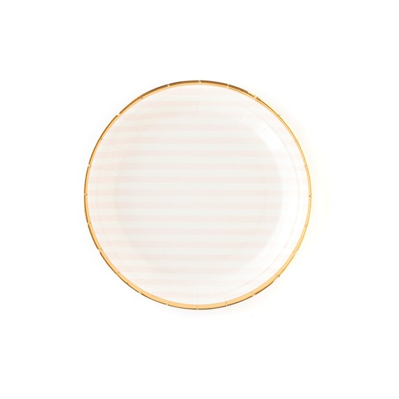 Pink Striped Plate / Pink and Gold Party Plate / Bridal Shower Etsy