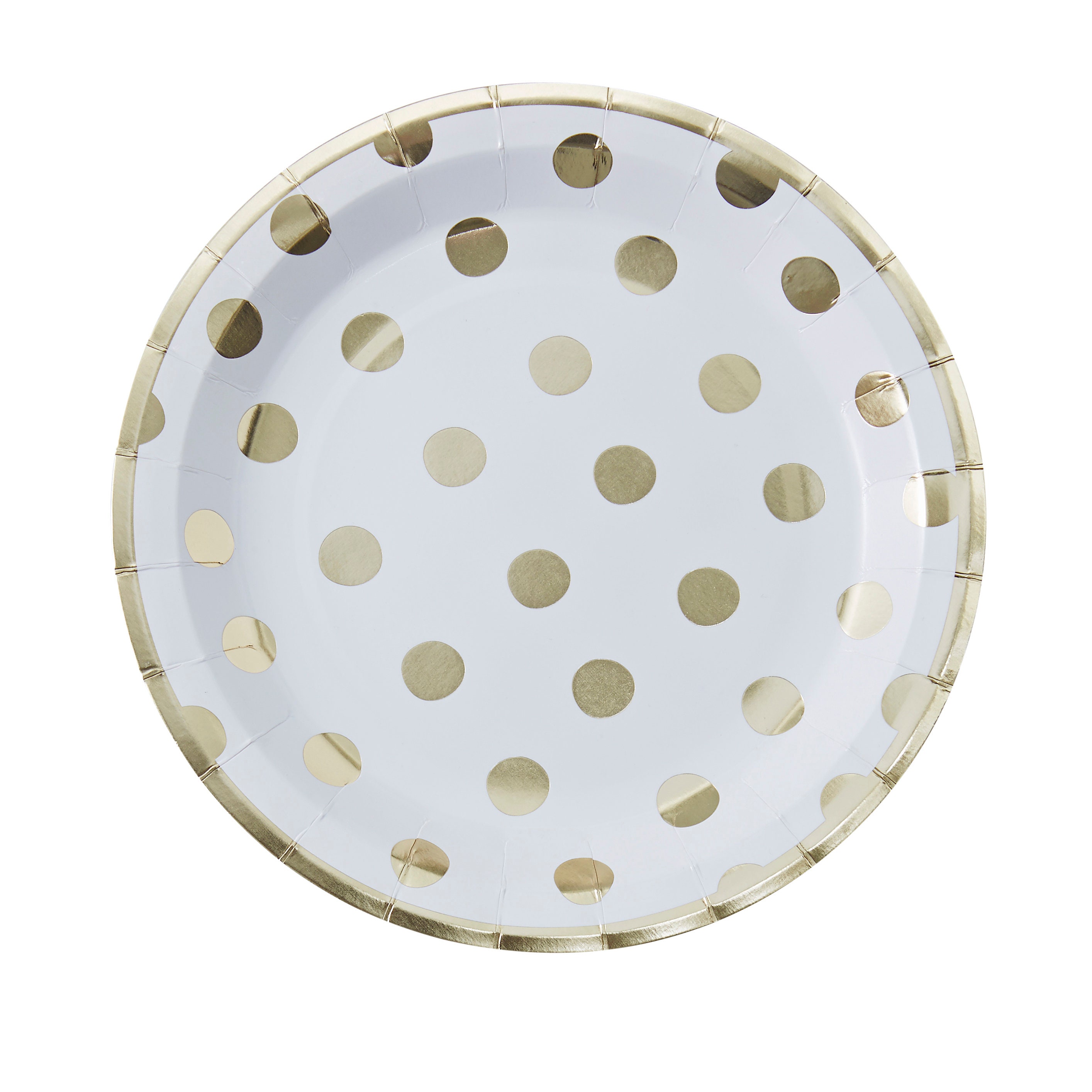 White and gold polka dot paper plates best sale